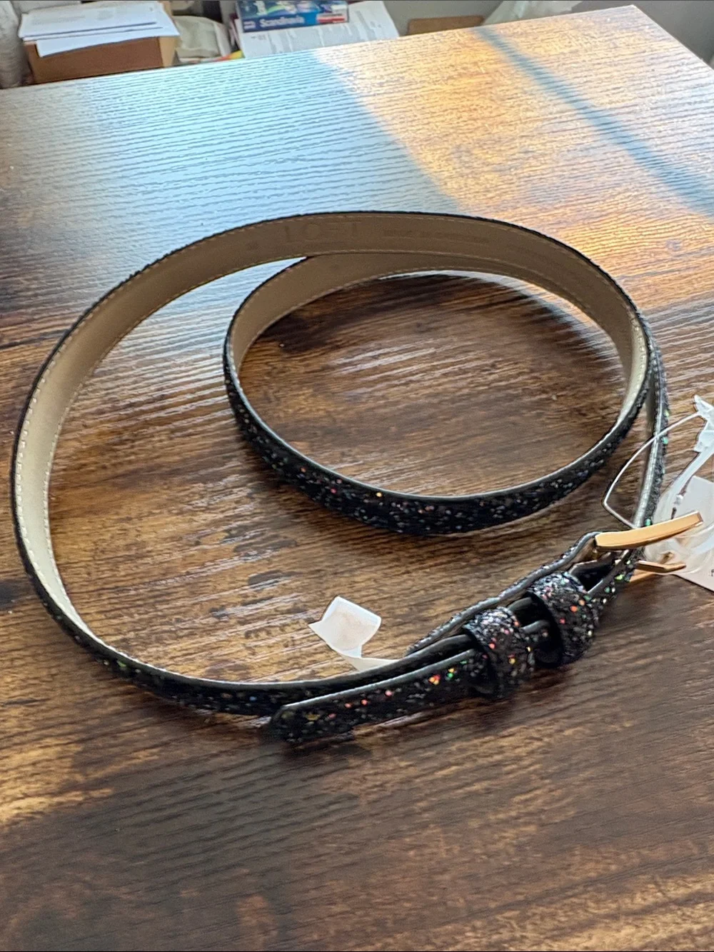 NWT Loft Outlet—Women's Black Glitter Belt with Gold Buckle